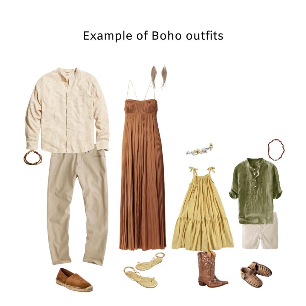 What to wear for family photos. Example of an Outfit boho.
