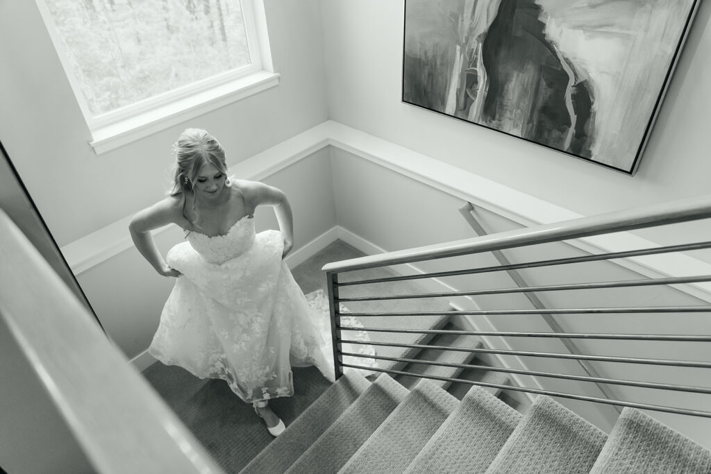 bride walking on the stairs