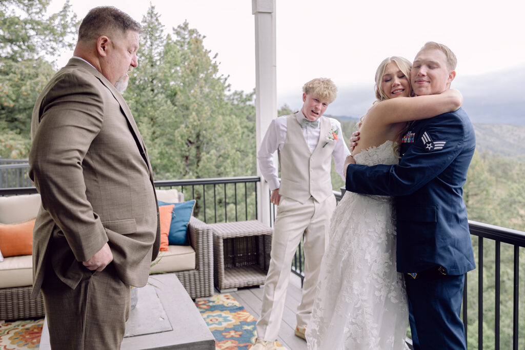 Bride hugging her brother