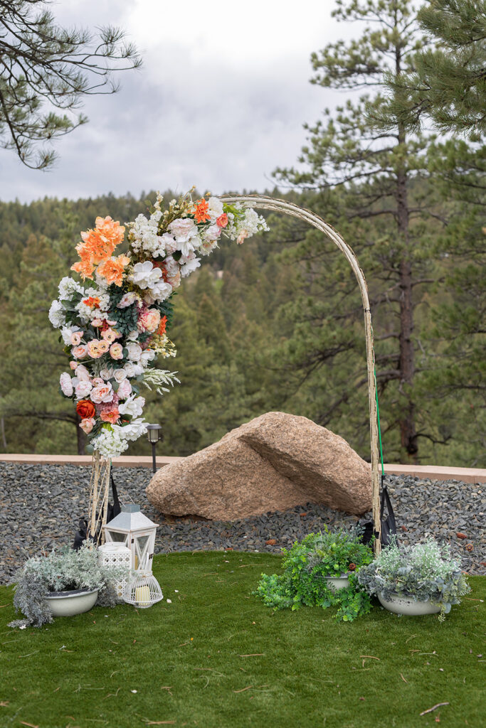 Flower arch at the ceremony area at The View at Madge Gulch