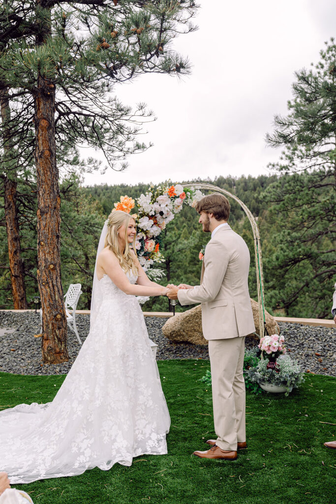 Bride and groom happy at the end of the ceremony