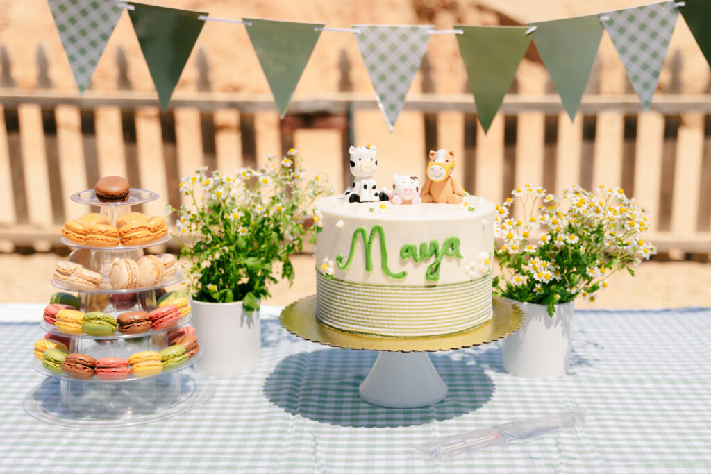 Birthday cake set up at the farm